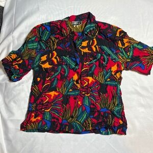 Vintage Faith Tropical Abstract Sequin Button Down Medium